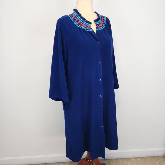 Vintage Vanity Fair Velour Housecoat Robe Size M Blue Button Up Long Sleeve - Picture 4 of 13